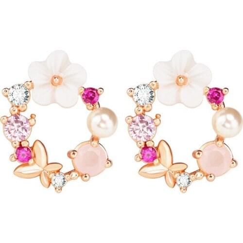 2021 New Korea Studs Earrings For Women Fashion Exquisite Sweet Flower Earrings Inlay Color Zircon Flower Leaf Garland Jewelry