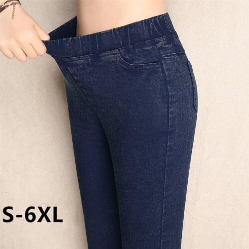 2021 Plus Size S-6XL Jeans Womens Black Pants High Waist Denim Women Pants High Elastic Skinny Pencil Stretch Women Denim Pants
