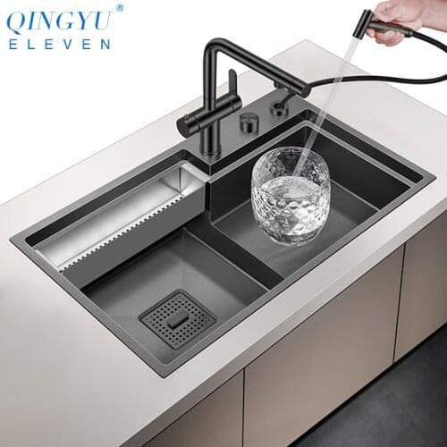 2021 Luxury Stepped Nanometer Sink 304 Stainless Steel 4mm Thickness 220mm Depth Large Size Handmade Stepped Kitchen Sinks