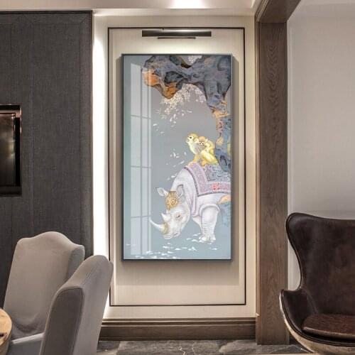 Abstract Rhinoceros Golden Monkey Canvas Painting Poster Print Modern Wall Art Pictures For Living Room Bedroom Entrance Aisle