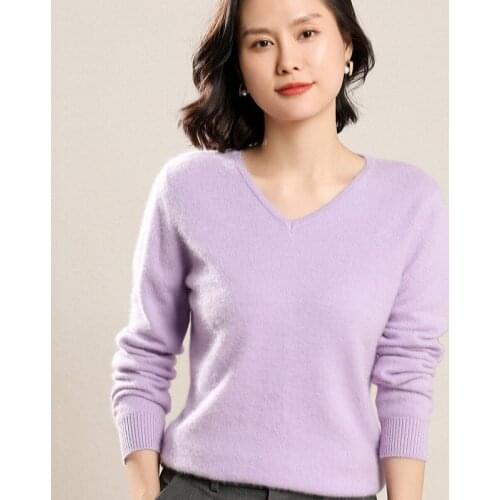 BELIARST 2021 Autumn And Winter New Ladies Mink Cashmere Pullover Thicken Knitted V-Neck Sweater Solid Color Casual