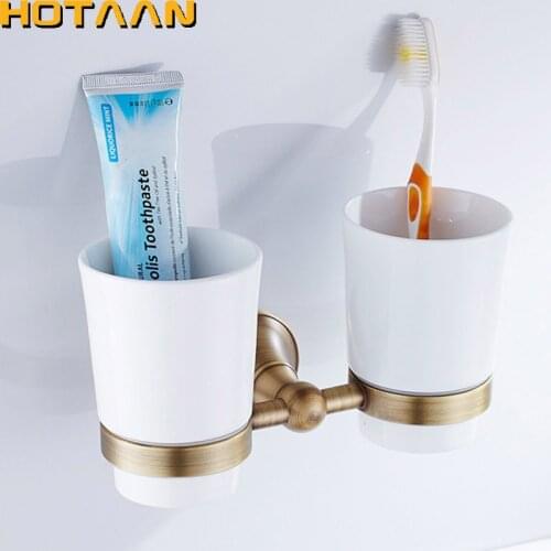 Free shipping Fashion toothbrush holder,Pure copper&glass,Double cup, Bathroom cup holder bathroom set-wholesale YT-13508