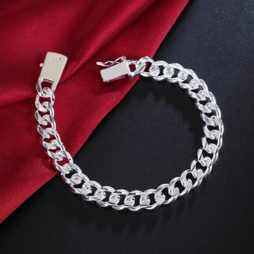 925 Silver 8 Inch 10MM Cuban Square Buckle Sideways Simple Bracelet For Woman Man Fashion Jewelry Christmas Gift