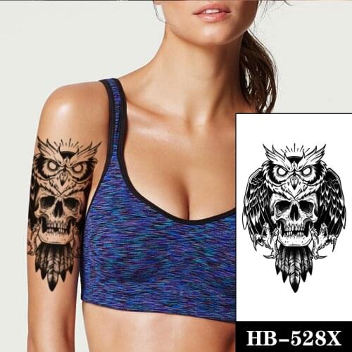 Skull Owl Feathers Black Temporary Tattoo Sticker Wings Cross Waterproof Tattoos Sharp Claws Body Art Arm Fake Tatoos Men Women
