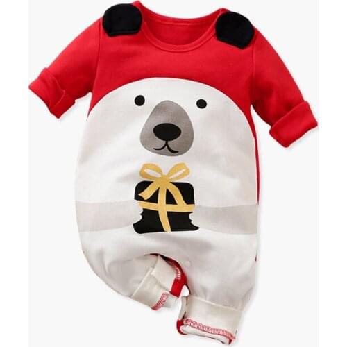 YiErYing Winter Autumn Baby Romper 0-18M Newborn Kids Boy Girl Festival Jumpsuit Baby Long Sleeve Overalls Cute cartoon Hat