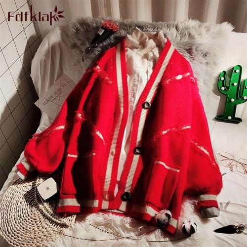 Fdfklak New spring autumn lazy outer wear sweater coat female Korean loose fashion knitted cardigan top womens sweaters ins