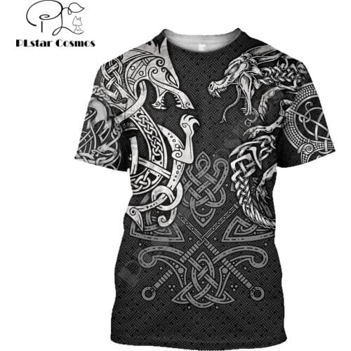 2021 Summer Men t-shirt Viking Wolf And Dragon Tattoo 3D Printed Harajuku Casual short Sleeve Tee shirts Unisex tops QDL021