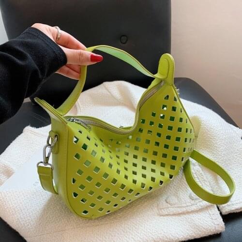 Small PU Leather Crossbody Bags Hollow Out Design for Women 2021 Simple Solid Color Lady Trends Shoulder Handbags and Purses