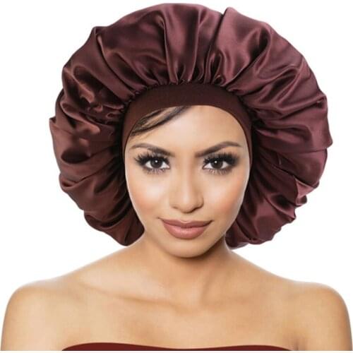 Fashionable Womens Satin Sleeping Cap Baotou Cap Anti Hair Loss Hat Wide Brimmed Hat Hair Salon Perm Hat Silk Moon Hat
