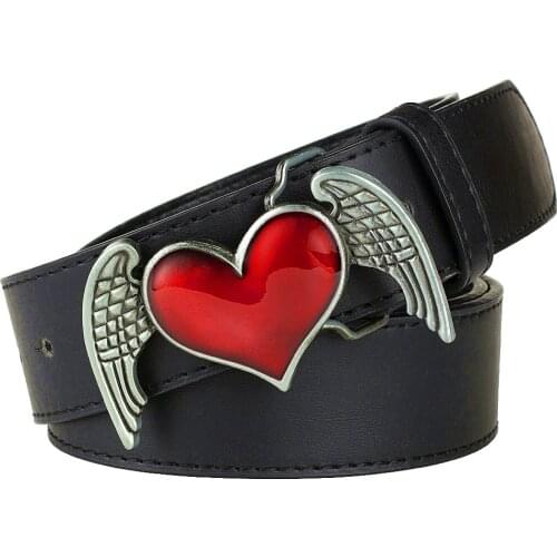 Fashion Belt Red Heat Wing Buckle Love Leather Belts Decorative Waistband Lover Gift