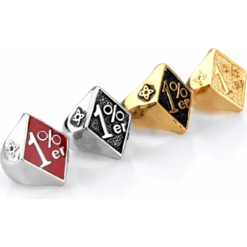 Mens 1%er One Percent Outlaw Biker Motorcycle Stainless Steel Ring Silver color US SIZE 7-15