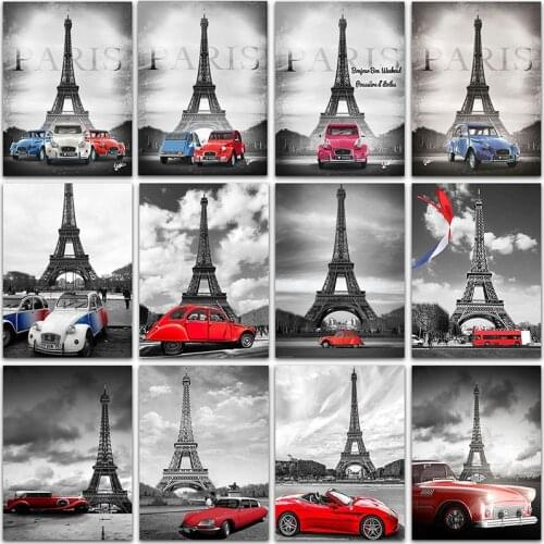 5D Diamond Painting Kit Paint Paris Eiffel Tower Red Car Bus Scenery Home Decor Full Square&Round embroidery mosaic Cross stitch