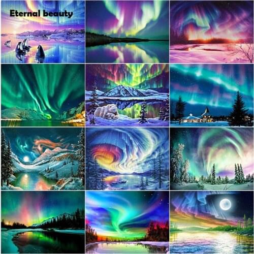 Diamond Painting Kit Stunningly Beautiful Aurora Scenery Cross Stitch Kits Full Square Drill Rhinestones Diamond Embroidery Gift