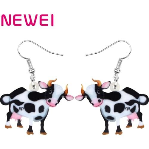 NEWEI Acrylic Anime Dairy Cattle Cow Earrings Drop Dangle Jewelry Farm Animal For Women Girls Teens Kids Charms Gift Accessories
