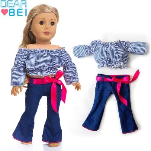 New Stripe denim Fit for American Girl Doll Clothes 18-inch Doll , Christmas Girl Gift(only sell clothes)