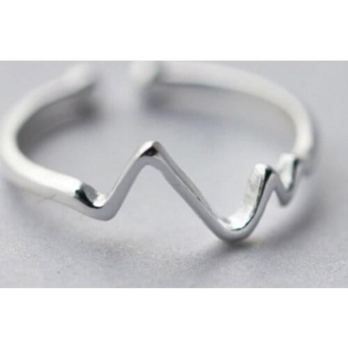 New Arrival 925 Sterling Silver Ocean Wave Rings for Women Adjustable Cardiogram Open Rings Personality Charm Jewelry