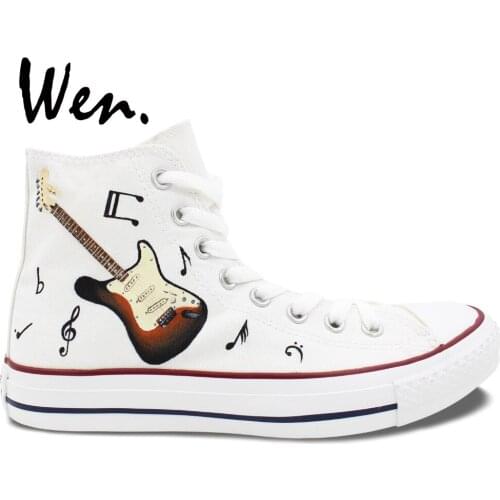 Wen Original Hand Painted Sneakers Design Custom Music Notation Guitar High Top Men Womens Canvas Shoes Birthday Gifts