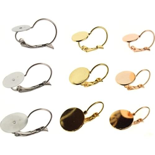 10pcs Stainless Steel 8mm 10mm 12mm Cabochon Base French Earring Base Settings Cameo Tray For Diy Jewelry Making Accessories