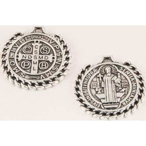 10PCS Charms Round Jesus Cross Silver Color Pendant For Diy Necklace Jewelry Finding