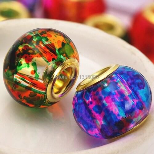 14MM Mixed Colorful Crystal Section Big Hole Loose Beads Fit Bracelet Findings 50pcs/lot