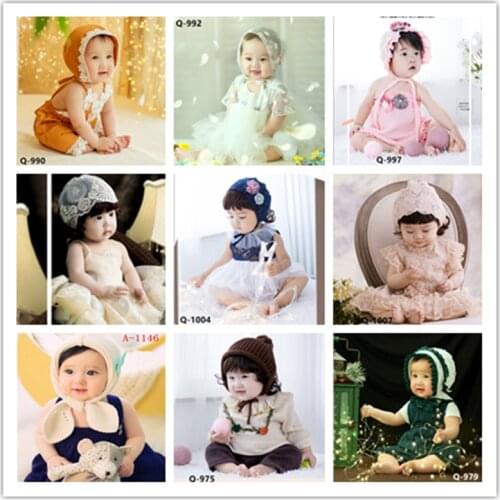 Dvotinst Baby Newborn Girls Photography Props Outfits Flora Dresses+Hat Set for 6-12M Fotografia Bonnet Studio Shoots Photo Prop