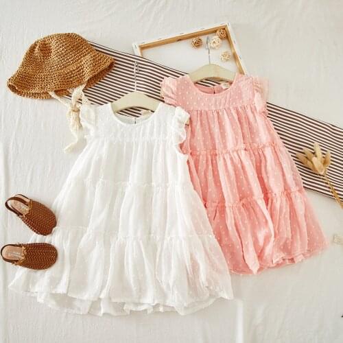 Chiffon Princess Dress Fashion Tutu Fly Sleeve Birthday Dress 2019 New Dot Baby Girl Clothes A-line Mesh Baby Costume Drop Ship