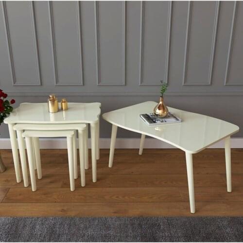Modern Flora Mdf pcs set Zigon Coffee Table And Medium Tripod Takım-1. Grade Mdf + lacquer Paint-color: cream coffe table