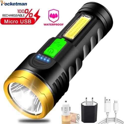 High Power Led Flashlight Outdoor Long-range Torch Lanterna Multi-function LED USB Rechargeable COB Work Light
