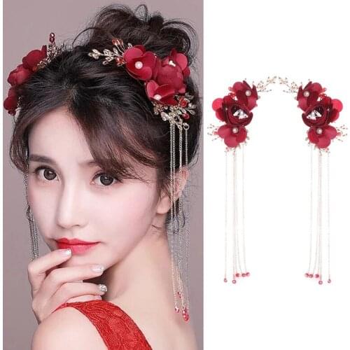 1Pair Flower Long Tassel Hairpin Hair Clip Bridal Wedding Headdress Accessory