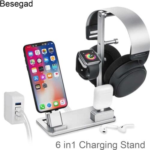 Besegad Charging Stand Holder Dock Station for Headphone AirPods iPad Apple Watch iWatch Series 1 2 3 4 iPhone 7 8 X Plus 6s SE