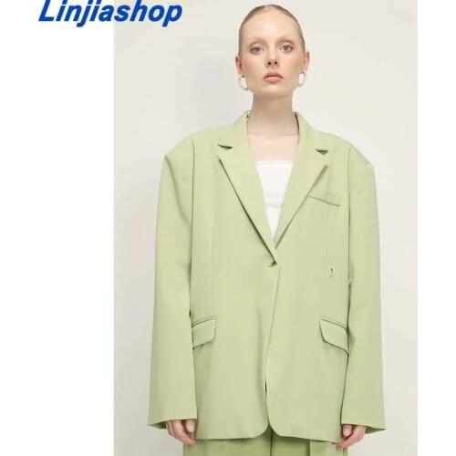 Womens Autumn Fashion Grass Green Blazer Ladies Chic Buttoned Top Retro Long Sleeve Lapel Casual Jacket