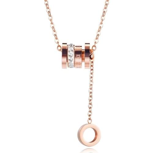 Collares de moda 2020 rose gold stainless steel Zircon necklaces for women kpop Roman numerals Ring pendant jewelry dropshipping