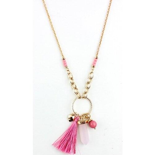 2019 Women Pink Tassel Pendant Necklace Gold Chain Heart Love Crystal Bullet Pendant Long Necklaces Pendants Girls Sne160050