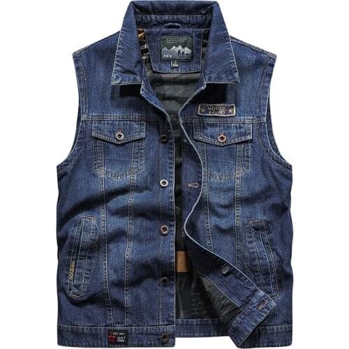 Mcikkny Men Cargo Casual Denim Vest Multi Pockets Classic Waistcoats For Male Sleeves Jeans jackets Washed