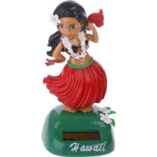 1PC Car Ornaments Hawaii Girl Hula Shaking Head Toy Solar Powered Auto Interior