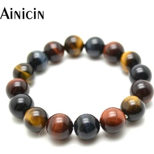 1pc High Quality Natural Yellow Brown Blue Red Color Tiger Eyes 7.5'' Stretch Beads Bracelets for Fashion Men Jewelry