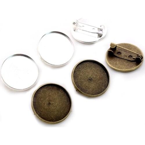 10pcs 20mm Inner Size Antique Bronze Silver Plated Brooch Style Cabochon Base Setting Charms Pendant