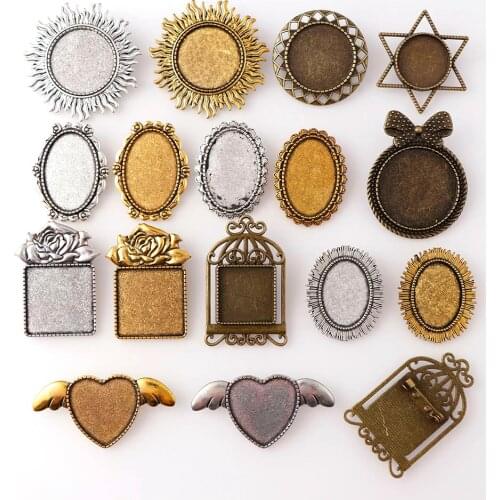 2Pieces 18Style Ancient Silver Gold Ancient Green Plated Metal Oval Cabochon Base Cameo Bezel Brooch Pin DIY Lapel Dress Jewelry