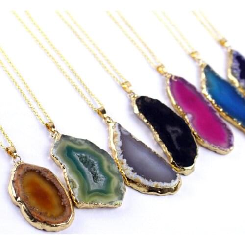 20pc/lot Natural Stone Pendant Necklace Charms Pendants Slice Irregular Crystal Stone Quartz Pendant DIY Fit Necklaces