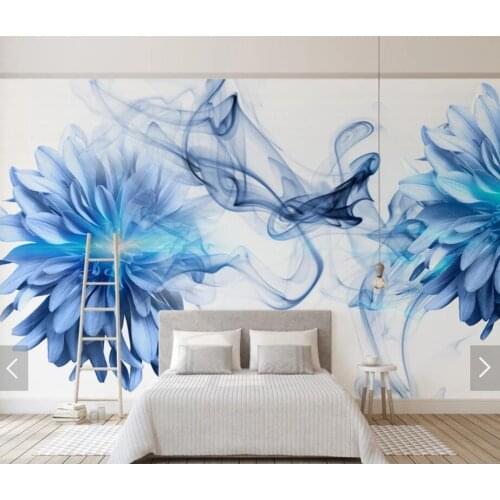 3D Abstract Blue Flower Wallpaper Mural HD Printed Photo Wall Murals for Bedroom Floral Wall Paper Roll Contact Paper Custom