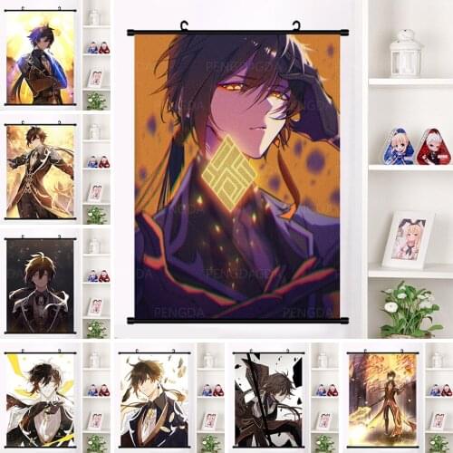 Anime Game Canvas Art Genshin Impact Zhongli Painting Hanging Picture Plastic Scrolls Poster Prints Home Bedroom Wall Decoration