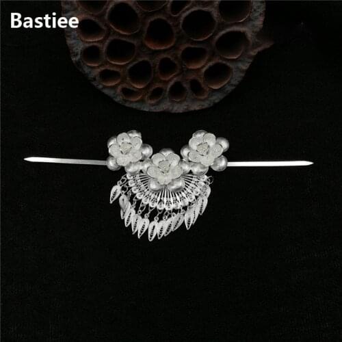 Bastiee Flower 999 Sterling Silver Hair Stick Hmong Handmade Hair Accessories For Women Miao Vintage Hairpin Luxury Jewelry