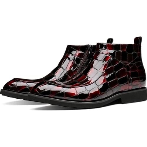 Fashion Black / Wine Red Crocodile Grain Chelsea Boots Mens Dress Boots Genuine Leather Wedding Shoes Male Ankle Boots