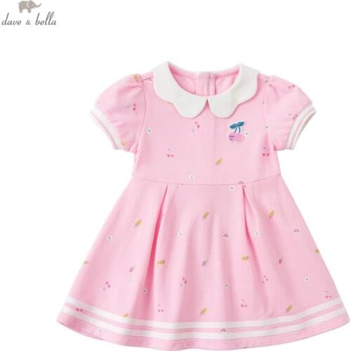 DBJ17566 dave bella summer baby girls cute cartoon print dress children fashion party dress kids infant lolita clothes