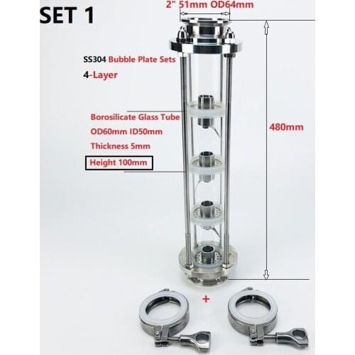 2'(51mm) OD64 SS304 Distillation Tower For Household Wine Making, 4-Layer High-Quality Glass Tower. Moonlight Distiller