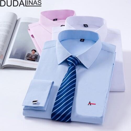 Dudalinas Aramy 2020 new brand mens shirt French button business casual slim mens long-sleeved shirt