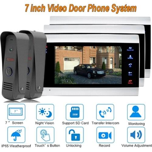 New Video Door Intercom Doorbell System Home Security Camera Monitor with ip65 Rainproof 7" TFT display 1200TVL2 V 3