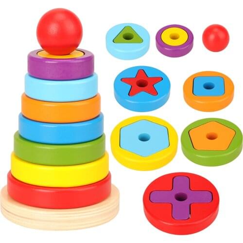 Hot Cheap Reaction puzzle game Kids Toys Rainbow pyramid Nesting Stacking Baby Shape Games Toy For Children DIY Birthday Present