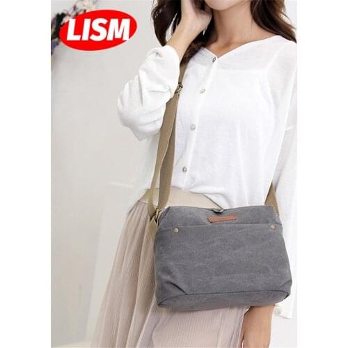LISM Canvas Bag Womens Korean Casual Fashion Ladies Shoulder Bag New Trend Wild Messenger Handbags Large Capacity Shoole Bag