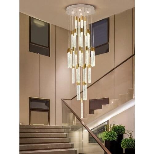 Crystal long chandelier Modern minimalist creative personality lighting luxury villa duplex building spiral staircase chandelier